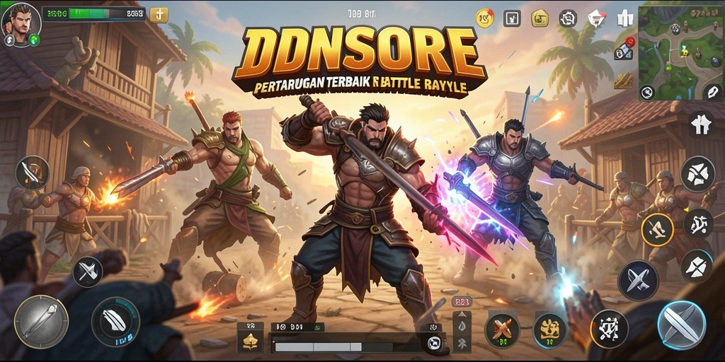 Tampilan gameplay mendebarkan dari IDNSCORE dalam pertarungan Battle Royale.