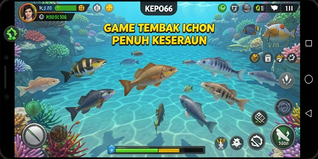 Screenshot dari gameplay seru KEPO66 saat menembak ikan.