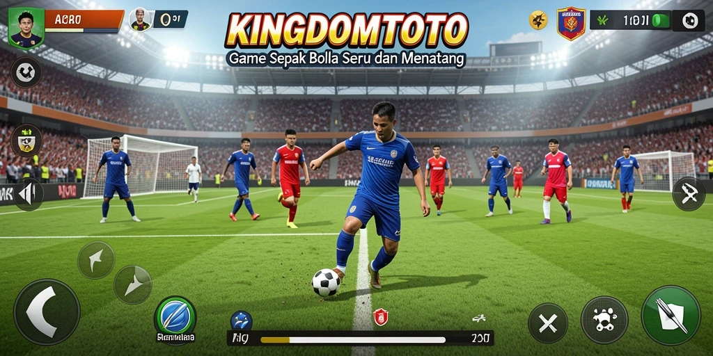 Tampilan gameplay KINGDOMTOTO menampilkan aksi seru di lapangan sepak bola.