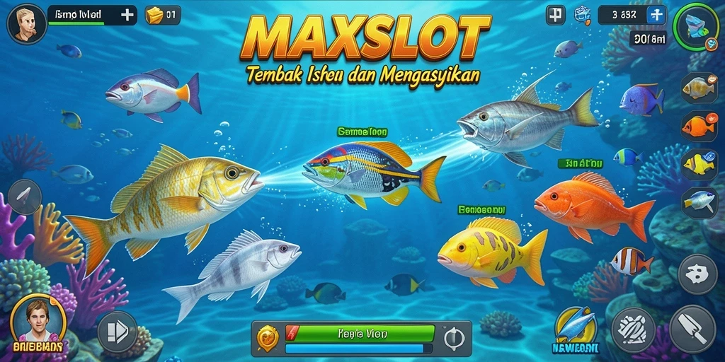 Tangkapan layar gameplay MAXSLOT menampilkan aksi menembak ikan yang seru.