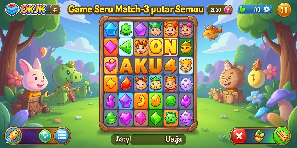 Tangkapan layar menunjukkan gameplay seru OKJK dalam kategori Match-3.