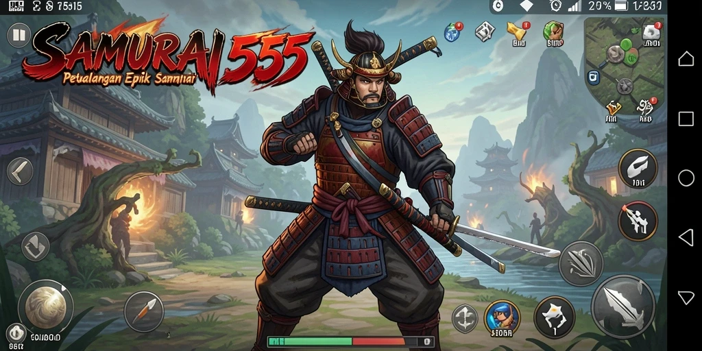 Gameplay seru dalam SAMURAI555 dengan aksi samurai yang mendebarkan.