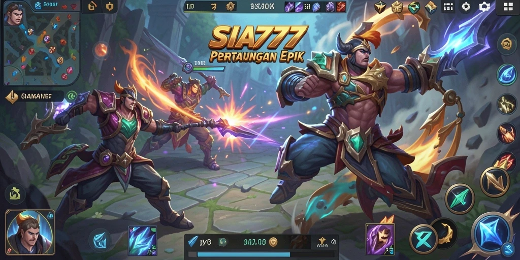 Screenshot gameplay <strong>SIA777</strong> menampilkan pertarungan karakter yang epik.