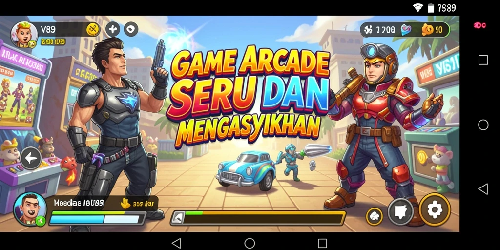 Tampilan gameplay V89 yang dinamis dan penuh warna.