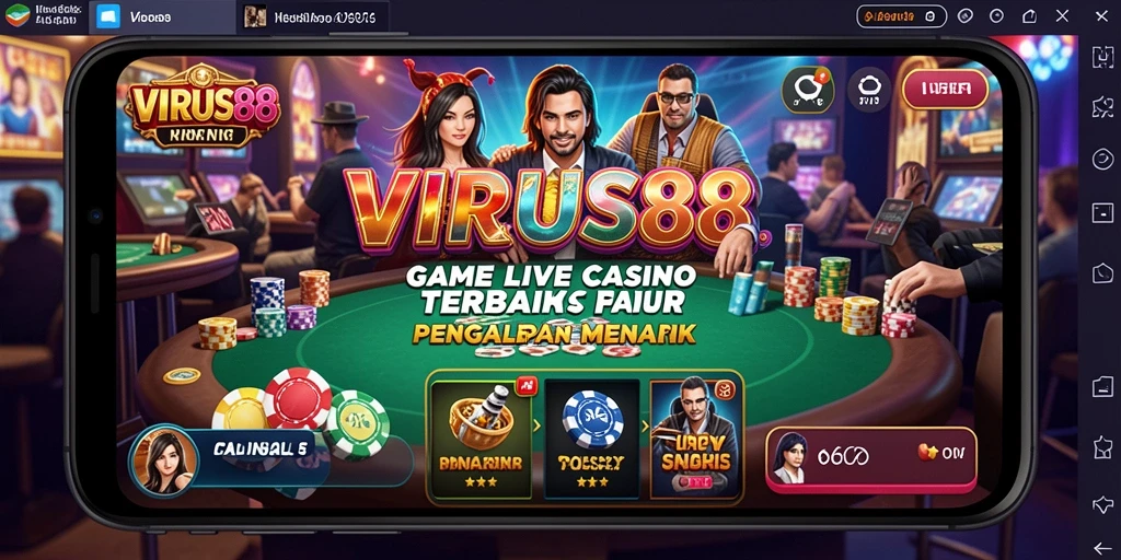Screenshot gameplay VIRUS88 menampilkan dealer langsung dan meja permainan yang menarik.