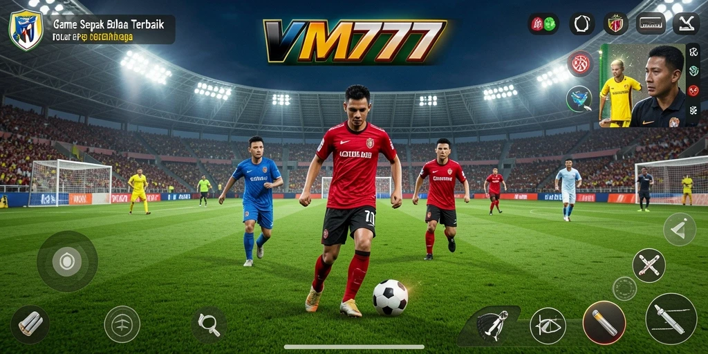 Tampilan gameplay VM777 yang realistis di lapangan sepak bola.