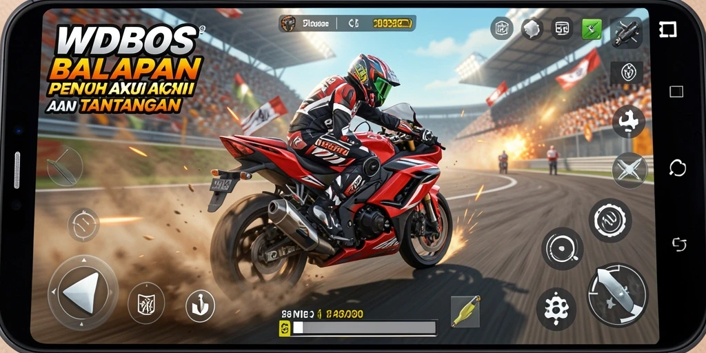 Gameplay mendebarkan WDBOS menampilkan balapan motor yang seru.